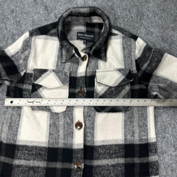 Jason Maxwell Womens Black White Plaid Chore Shacket Medium Shirt Jacket Fall - Picture 5 of 15